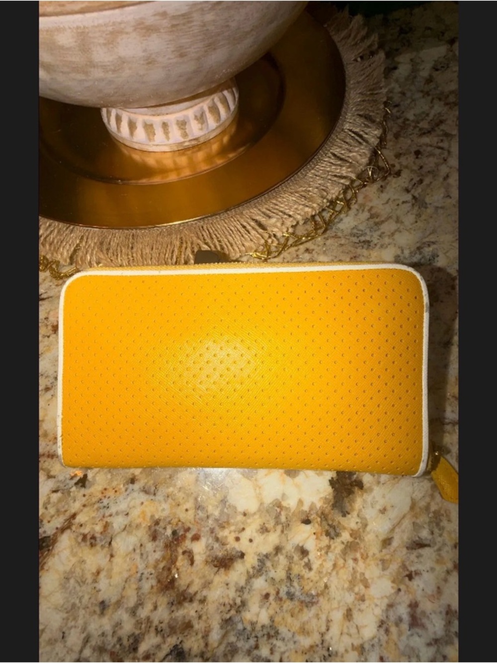 Prada Yellow Perforated Zip Wallet with Logo Triangle - Picture 2 of 7